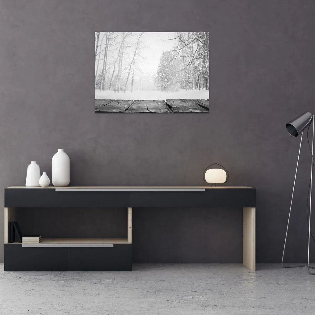Obraz - Drewniane molo zimą (70x50 cm)