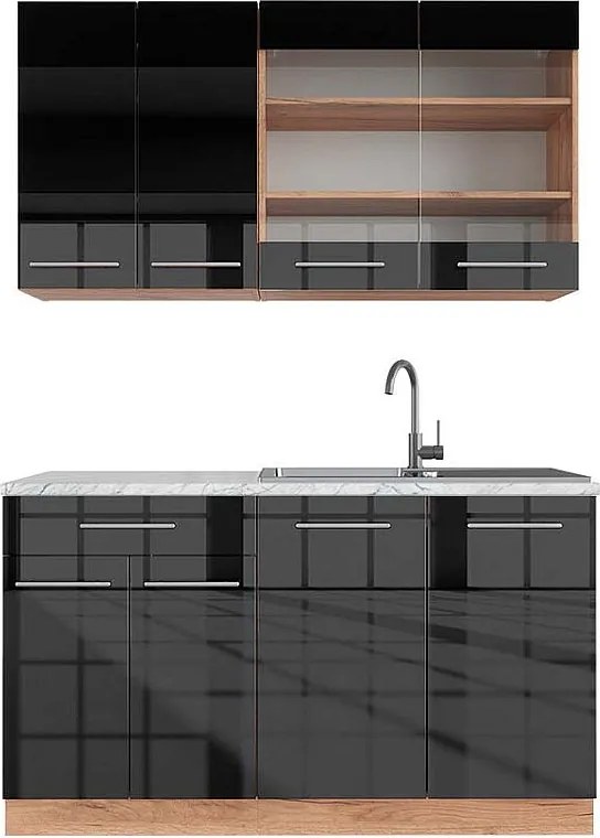 Pojedyncza kuchnia antracytowy wysoki połysk/złoty dąb power 140x60x81.6 fame-line