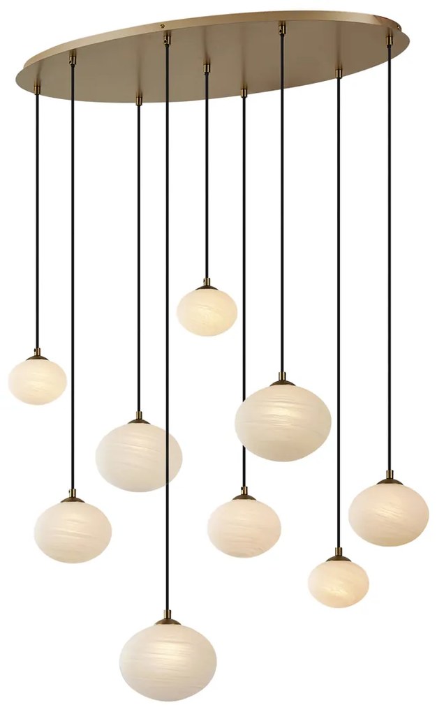 Lampa wisząca w stylu Art Deco złota z opalowym szkłem 9-punktowa - Yani ArtDeco Oswietlenie wewnetrzne