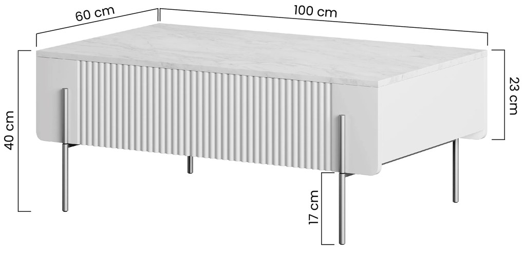 Stolik kawowy z szufladami Malmi 100 cm - kaszmir / crema bianca / czarne nóżki