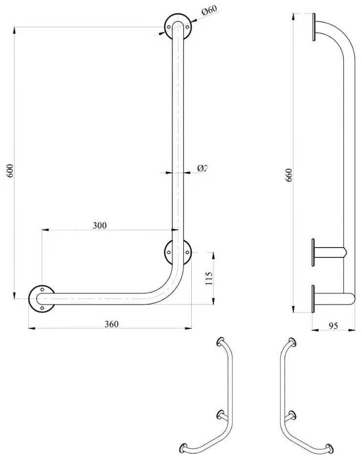 Uchwyt łazienkowy kątowy lewy chrom