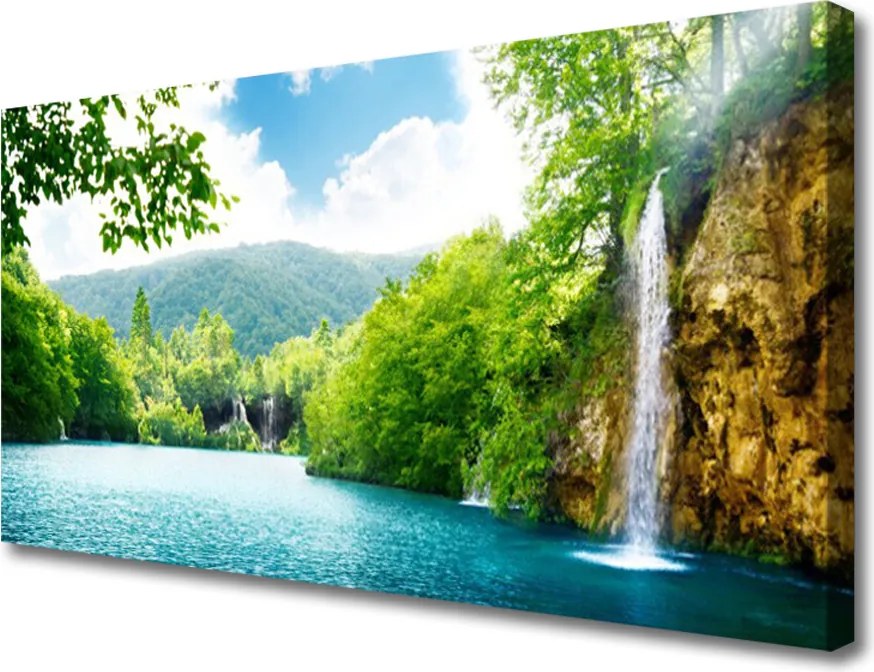 Duży obraz na płótnie Wodospad nad Ukrytym Jeziorem