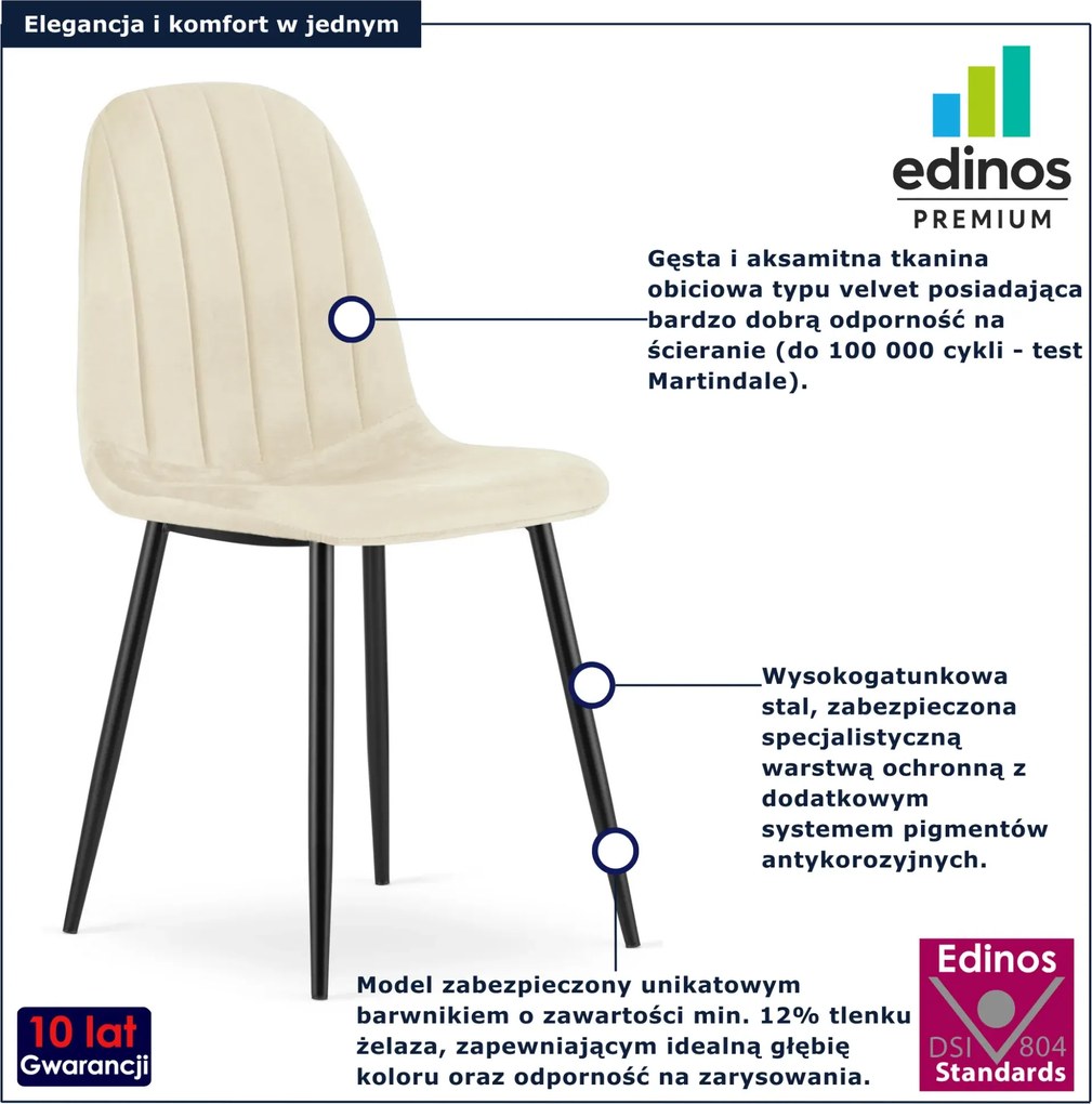 Jasnobeżowe tapicerowane krzesło na czarnych nogach W8-G02