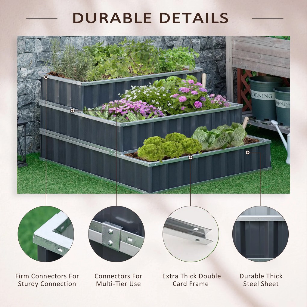 Outsunny podwyższona grządka ze stali, 118 cm x 118 cm x 62 cm