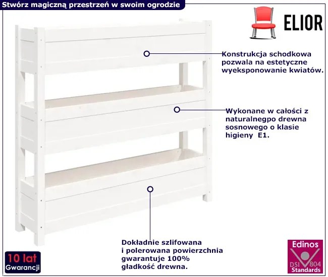 Biała drewniana piętrowa donica ogrodowa - Antos