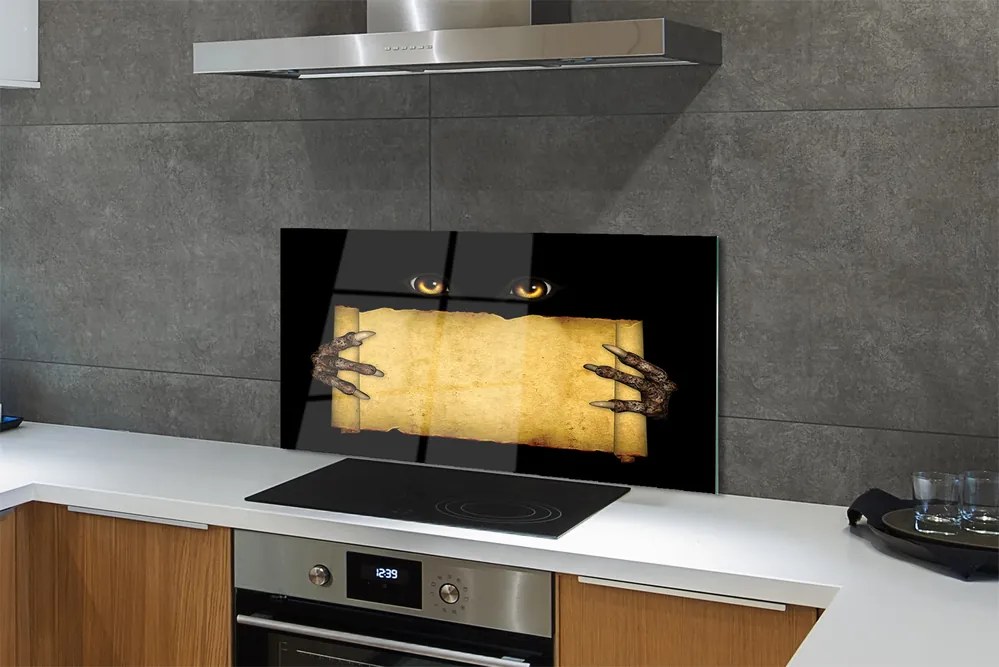 Panel szklany do Kuchni Straszne Oczy i Palce na Papierze