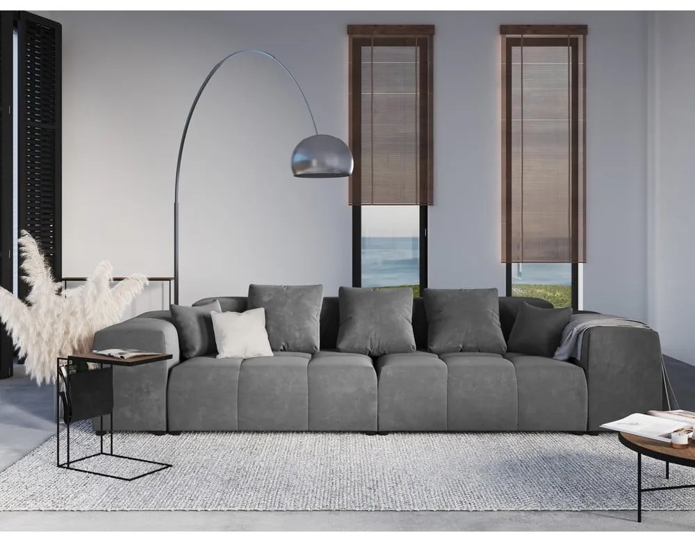 Szara aksamitna sofa 320 cm Rome Velvet – Cosmopolitan Design