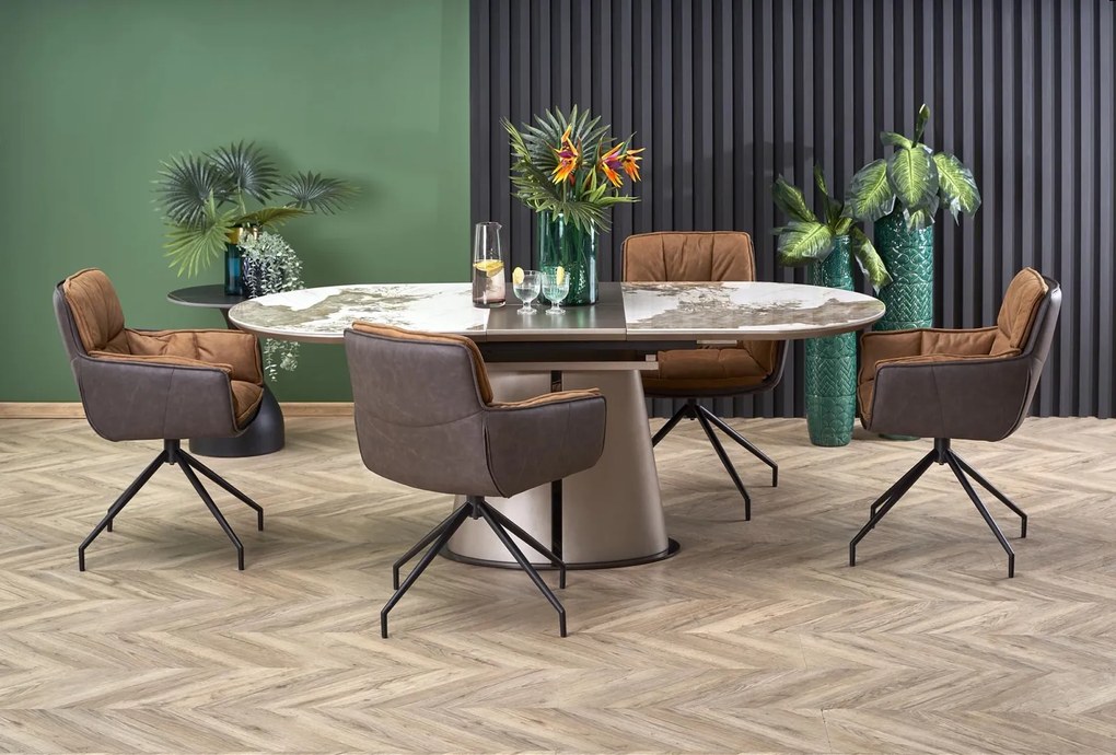 Stół Robinson z blatem w imitacji beżowego marmuru