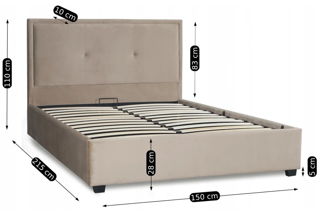 Łóżko Tapicerowane 140x200 cm ze Stelażem Dwuosobowe ANDRE Welurowe Beżowe