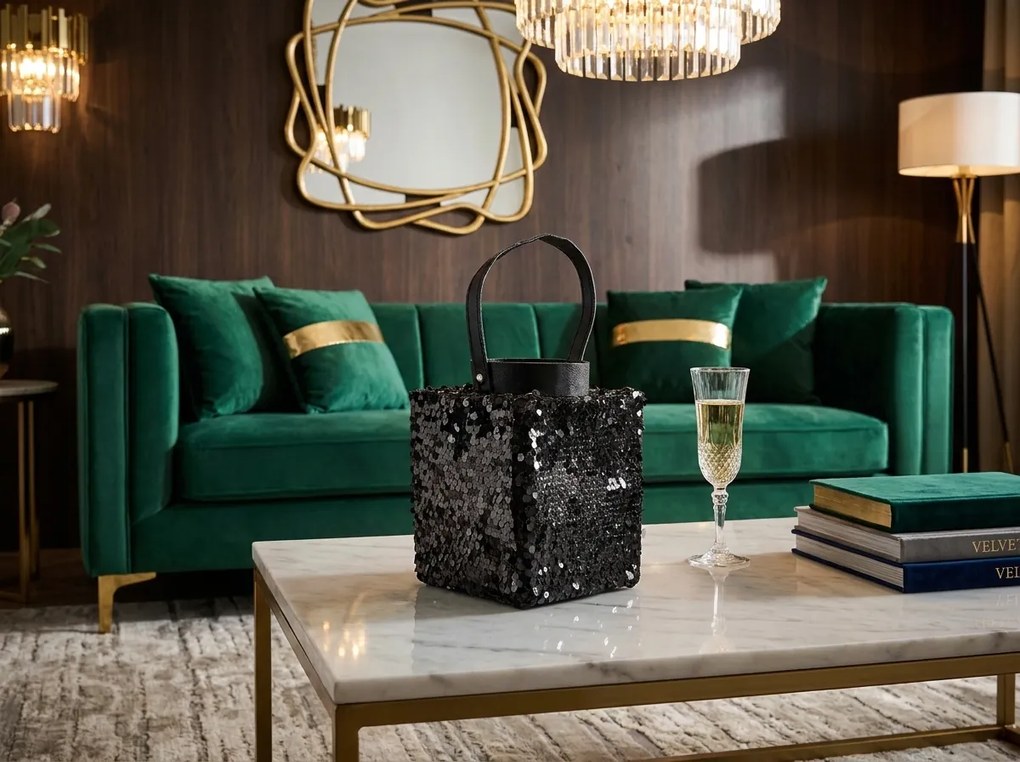 Latarnia z cekinami LOFTY GLAM 27 cm, czarna