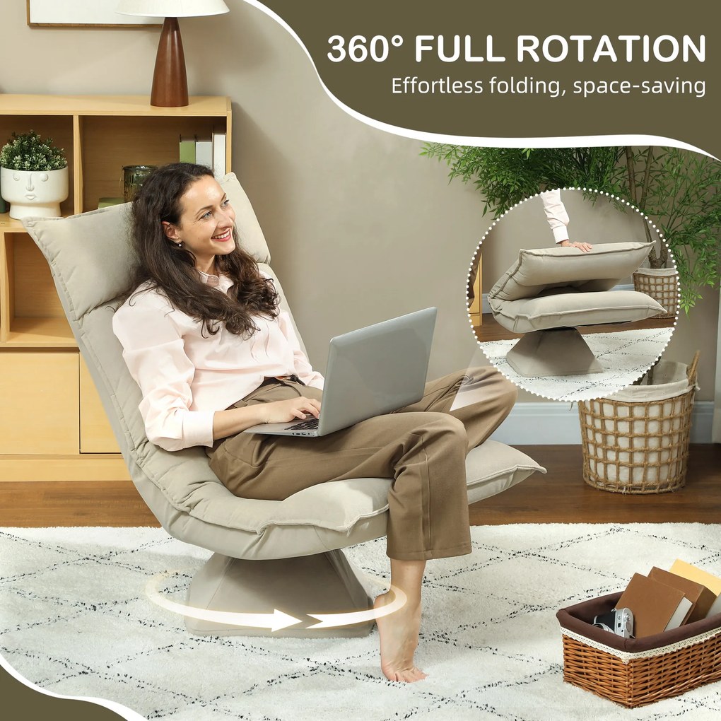 HOMCOM Obrotowy Krzesło Podłogowy z 5-pozycyjnym Regulowanym Oparciem, Nowoczesny Fotel Tapicerowany, Beżowy