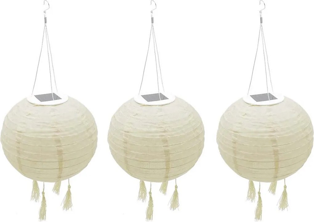 Zestaw 3 lampionów solarnych Himalaya Ø30cm kremowo-beżowe z ciepłą białą diodą LED, czas pracy 8h, odporne IP44
