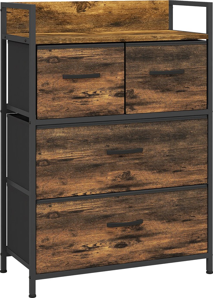 HOMCOM Komoda, Kredens, 4 Szuflady Materiałowe, Design Industrialny, 60x29x85cm, Brąz/Czarny