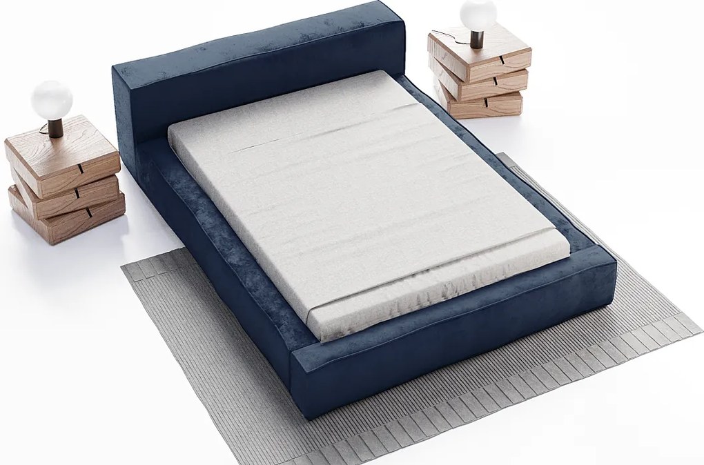 Emporius Bueno łóżko tapicerowane 180x200 -  tkanina velvet, nowoczesny styl, pojemnik i stelaż - łóżko 180x200 niebieskie (Infinity 11)