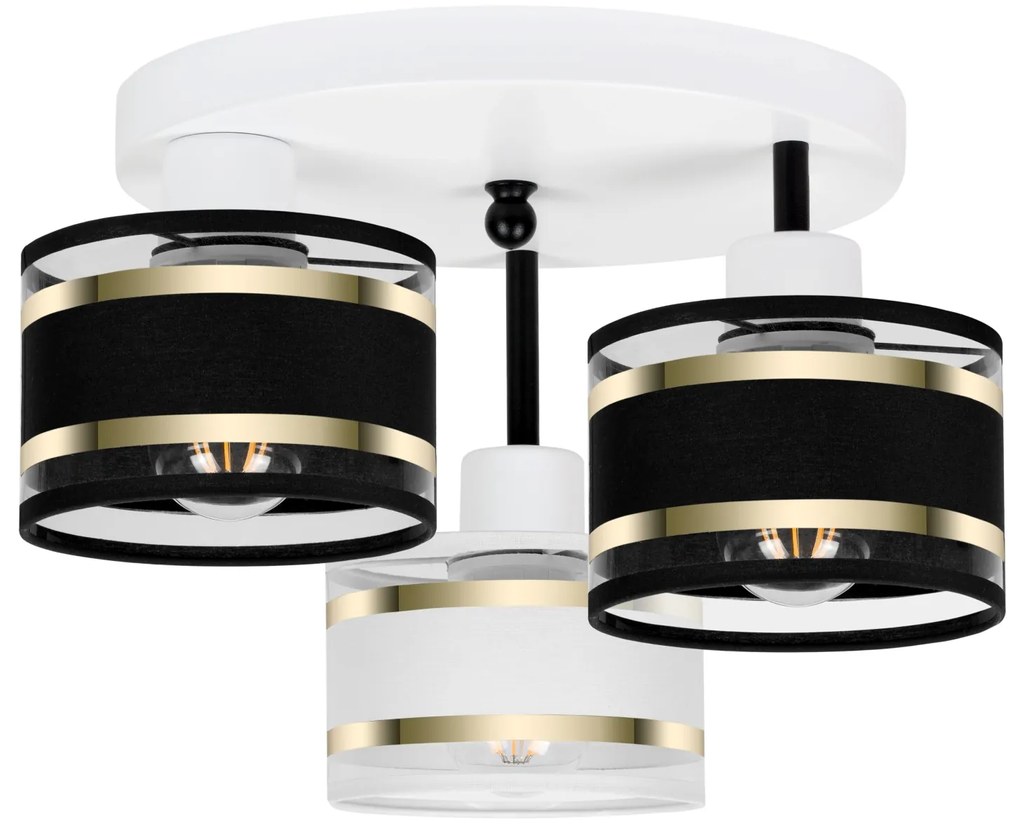 Lampa sufitowa biała trzypunktowa z czarno-białymi abażurami T-3030WE-
