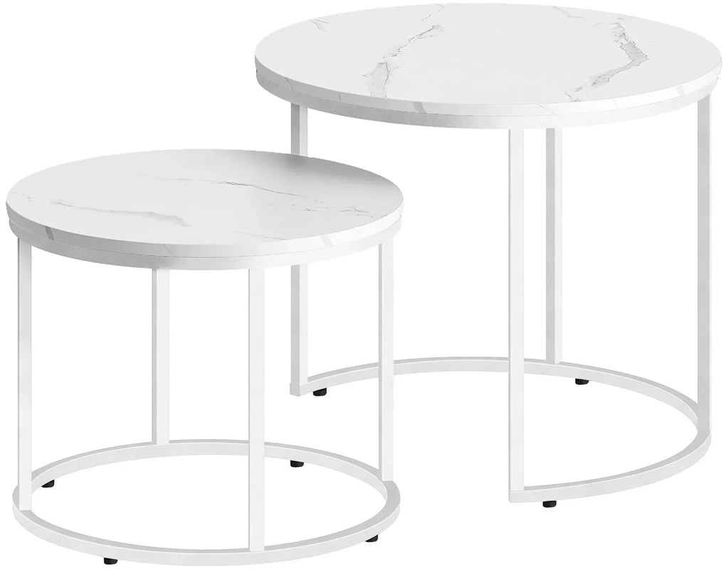 Komplet 2 stolików kawowych marmur + biały W2-H31