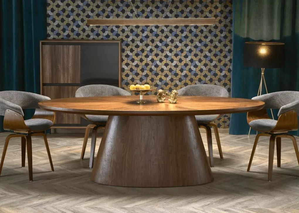 Duży stół owalny Vegner 220 cm orzechowy nowoczesny laminowany do jadalni salonu elegancki