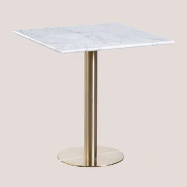 Kwadratowy Stolik Barowy Z Marmuru Cosmopolitan Biały Marmur & ↔︎ 70 Cm & Champagne Oro - Sklum