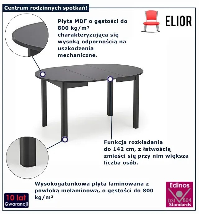 Czarny okrągły rozkładany stół M8-T61