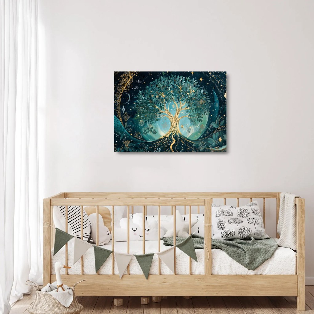 Obraz na szkle – Drzewo życia we wszechświecie (70x50 cm)