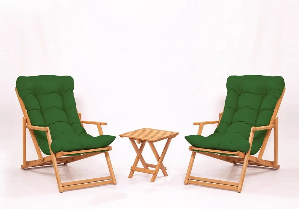 Zielony zestaw mebli ogrodowych z litego drewna bukowego dla 2 osób – Floriane Garden