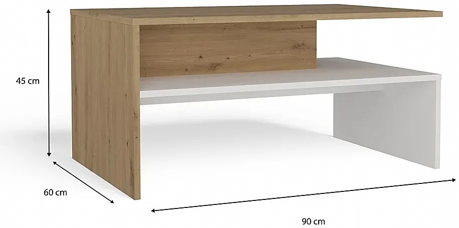 Stolik kawowy dąb artisan + biały T9-E37