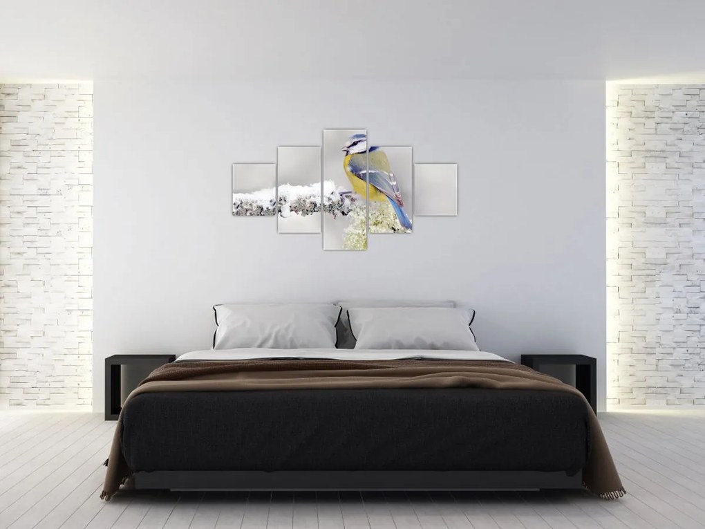 Obraz - Sikora modraszka w lesie (125x70 cm)