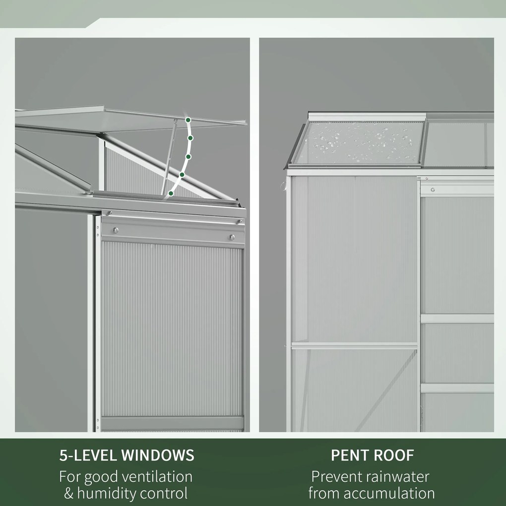 Outsunny Szklarnia przylegająca, Drzwi przesuwne, Otwierane okna dachowe, Poliwęglan+Aluminium, Kolor: Srebrny, 192 x 68 x 196 cm