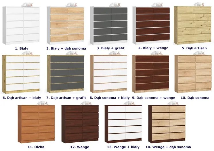 Komoda do salonu z szufladami wenge + biały P9-M15