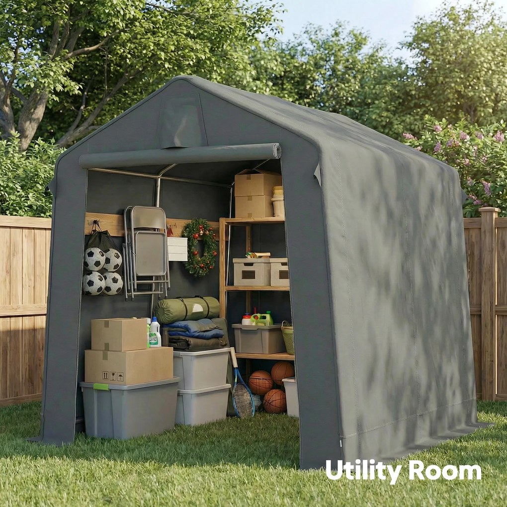 Outsunny Namiot garażowy 2,3 x 1,9 m Wodoodporny Namiot na sprzęt z podwijanymi drzwiami Wentylacja Dach dwuspadowy Ciemnoszary | Aosom PL