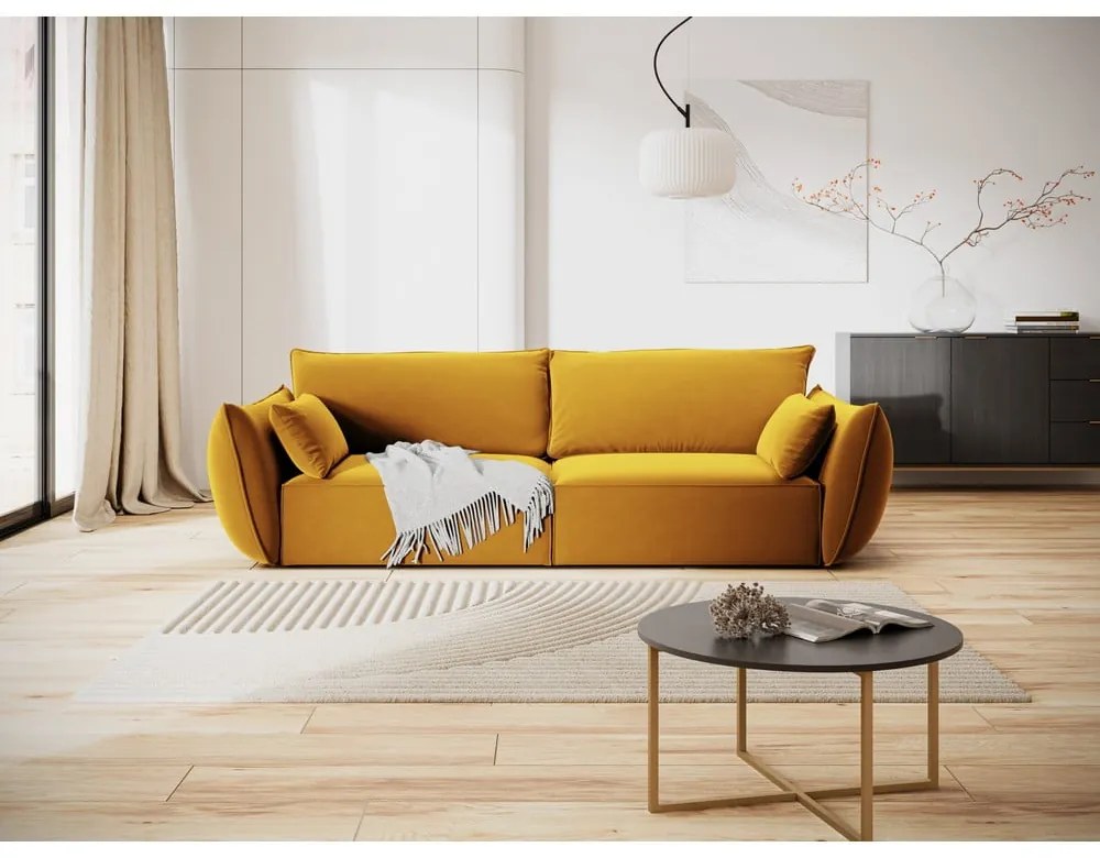 Musztardowa aksamitna sofa 208 cm Vanda – Mazzini Sofas