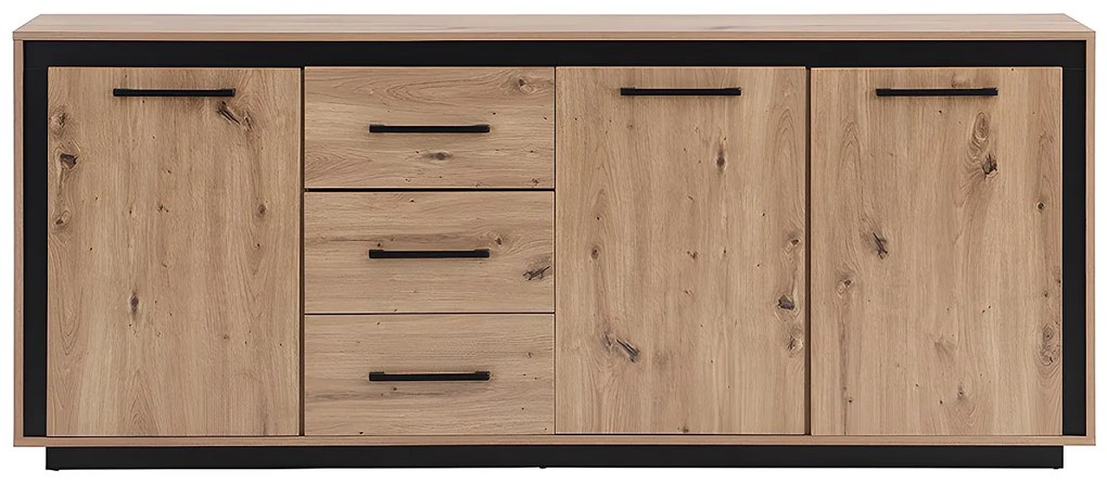 Komoda 3-drzwiowa z 3 szufladami, z MDF-u – kolor naturalny i czarny - NALAMANE