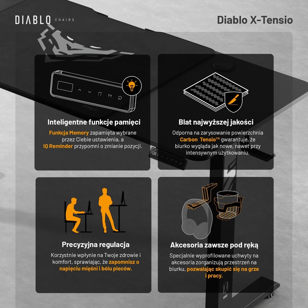 Biurko z regulacją wysokości Diablo X-TENSIO 1400 czarne