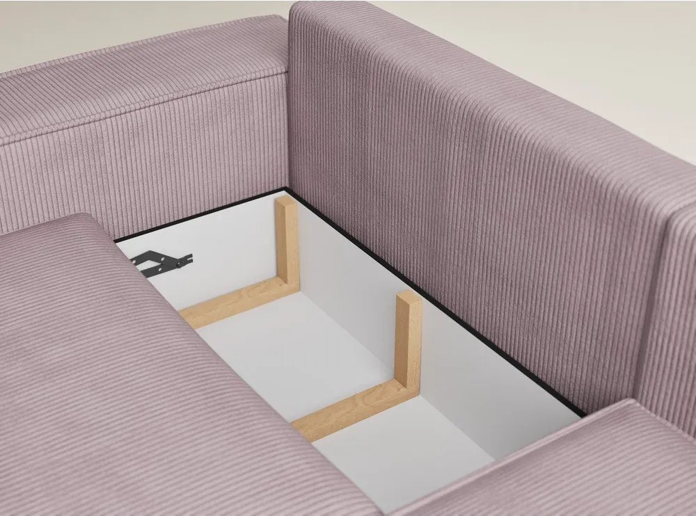Fioletowy sztruksowy rozkładany/ze schowkiem narożnik (prawostronny/w kształcie litery L) Tonga – Maison de Rêve