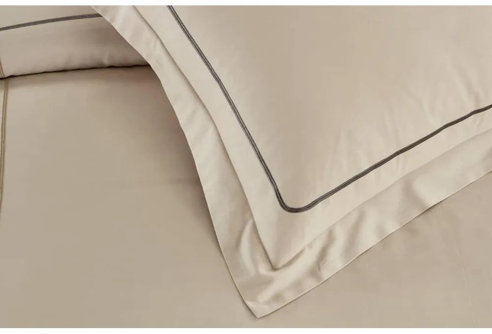 Beżowa pościel jednoosobowa z bawełny renforcé z prześcieradłem/6-częściowa 140x200 cm Calm of Lines – Mila Home Luxury