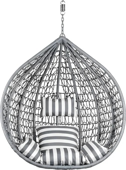 Szary wiszący fotel KOKON bez stojaka, biało-szara poduszka