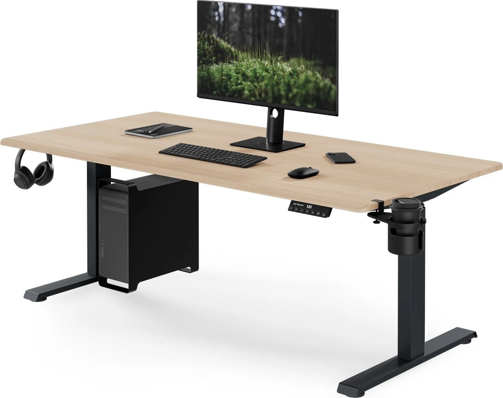 Biurko elektryczne z regulacją wysokości ergonomiczne antracytowe/dąb sonoma,1600x800 mm: ARIA