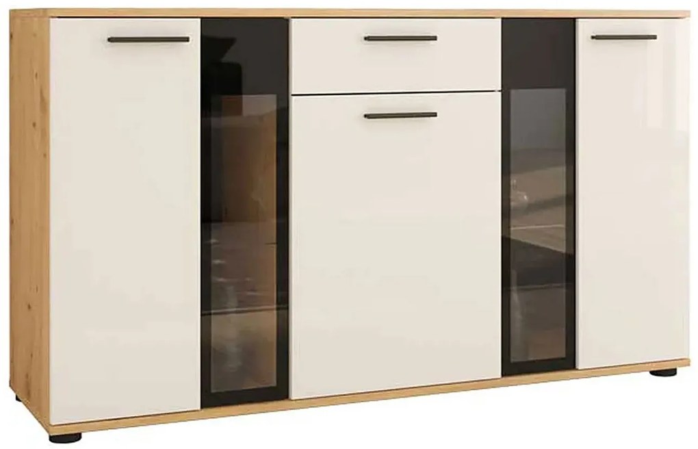 Komoda ze szkłem w kolorze dąb artisan + biały G2-N26