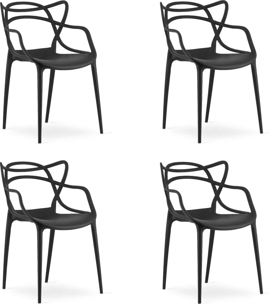 Zestaw 4 czarnych plastikowych krzeseł KATO
