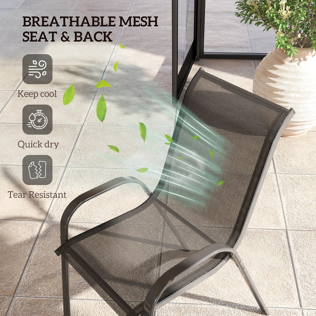 Outsunny Zestaw 4 składanych krzeseł ogrodowych, stalowe krzesła z podłokietnikami i oparciem, max obciążenie 120 kg, czarne | Aosom PL