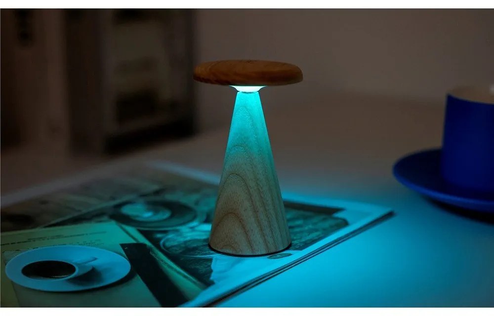Lampa stołowa LED w naturalnym kolorze z drewnianym kloszem (wysokość 14 cm) Sylva – Gingko