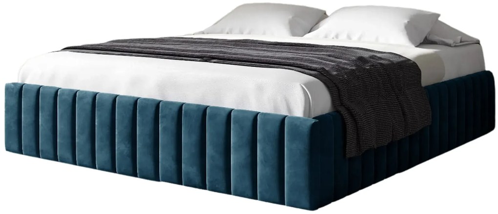 Granatowe nowoczesne łóżko z pojemnikiem 5 rozmiarów E1-W83