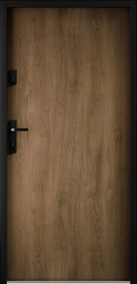 Stalowe pełne drzwi wejściowe wys. 207 x szer. 100 cm efekt orzecha - grubość 55 mm - otwieranie prawe - AGUEDA