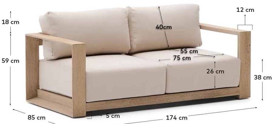 Beżowo-naturalna sofa ogrodowa z litego drewna akacjowego Ambra – Kave Home
