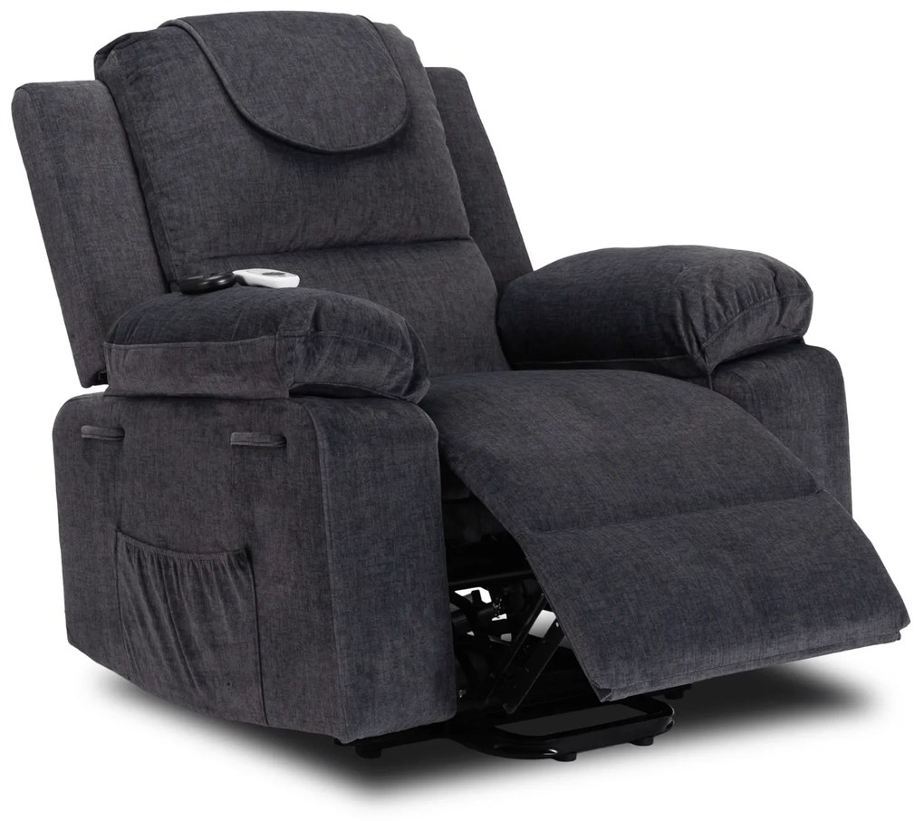 Fotel Masujący FENIX z Funkcją Wstawania Elektrycznie Rozkładany Ciemny Popiel Nowoczesny