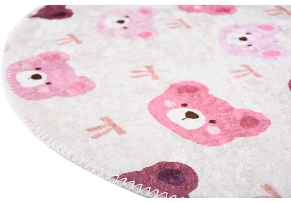 Różowo-kremowy dywan dziecięcy odpowiedni do prania ø120 cm Cute Teddies Pink – Vitaus