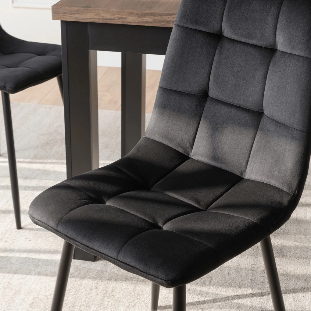 Krzesło Tapicerowane do Jadalni PERU Czarne Welurowe Nowoczesne Loft