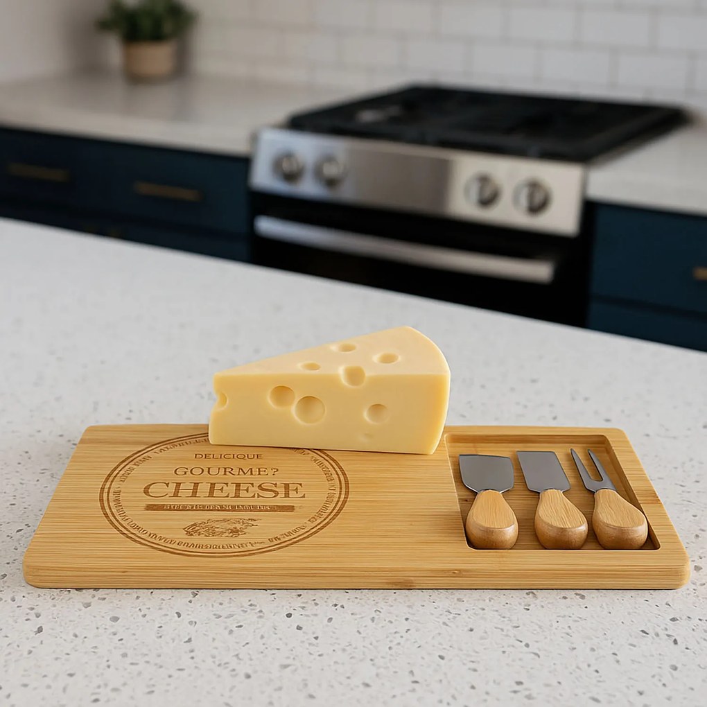 Bambusowa deska do serów i przekąsek + 3 noże