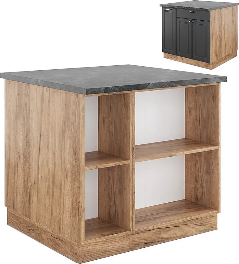 Wyspa kuchenna anthracite country house/gold kraft oak 90x60x82 fame-line