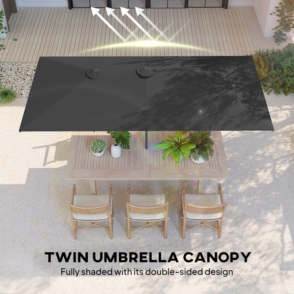 Outsunny Parasol Ogrodowy 150x295cm Podwójny Daszek Regulacja Szary | Aosom PL